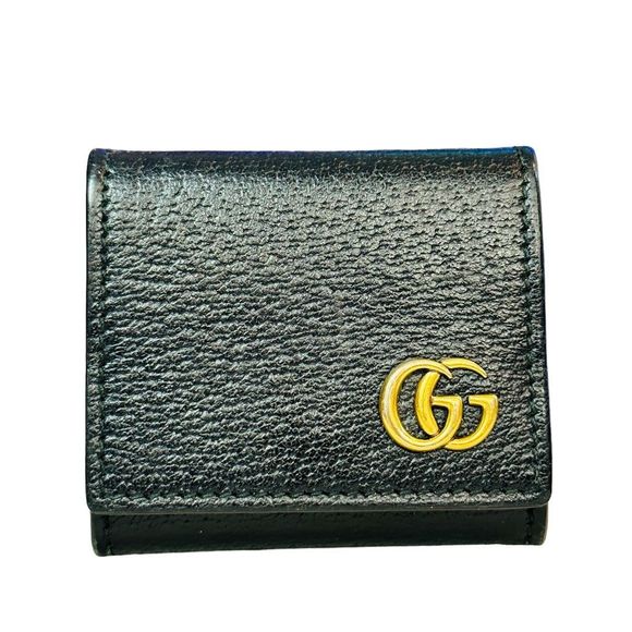 Gucci Marmont Black Leather Coin Case Gold GG - Picture 1 of 1
